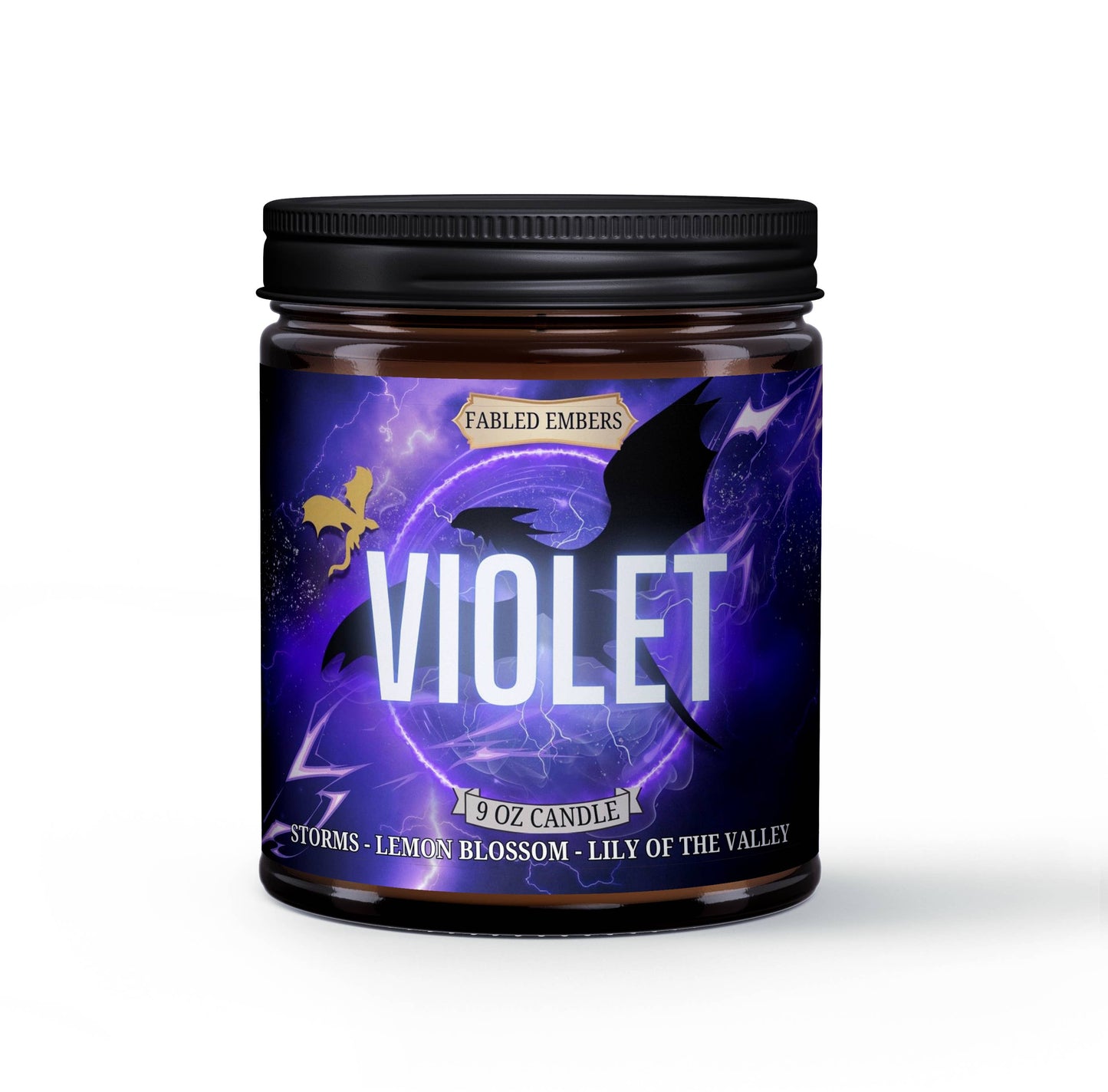 9 ounce VIOLET Candle in Amber Glass | Book Lovers | dragons