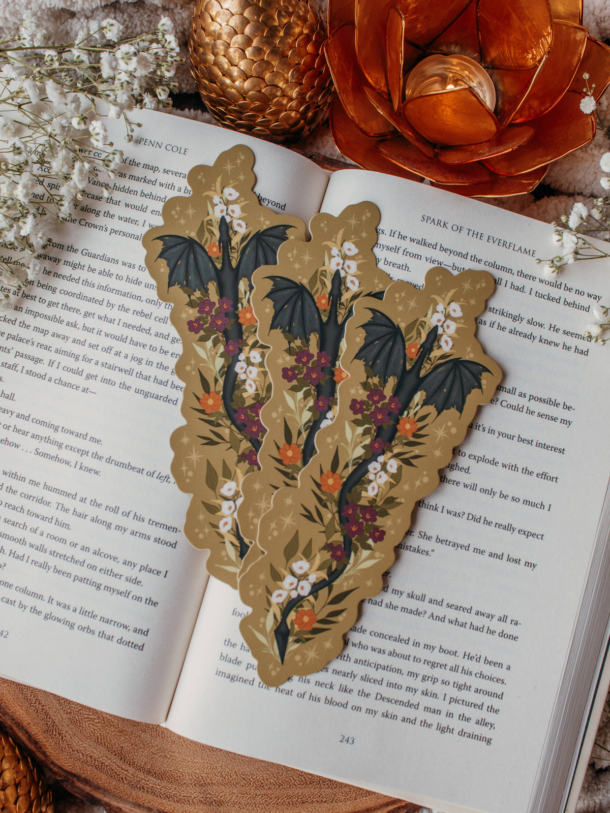 Floral Wyvern Die-Cut Bookmark