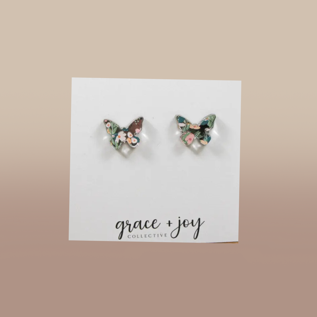 Spring floral Butterfly Stud Earring, Acrylic Earrings