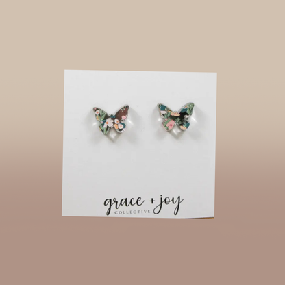 Spring floral Butterfly Stud Earring, Acrylic Earrings