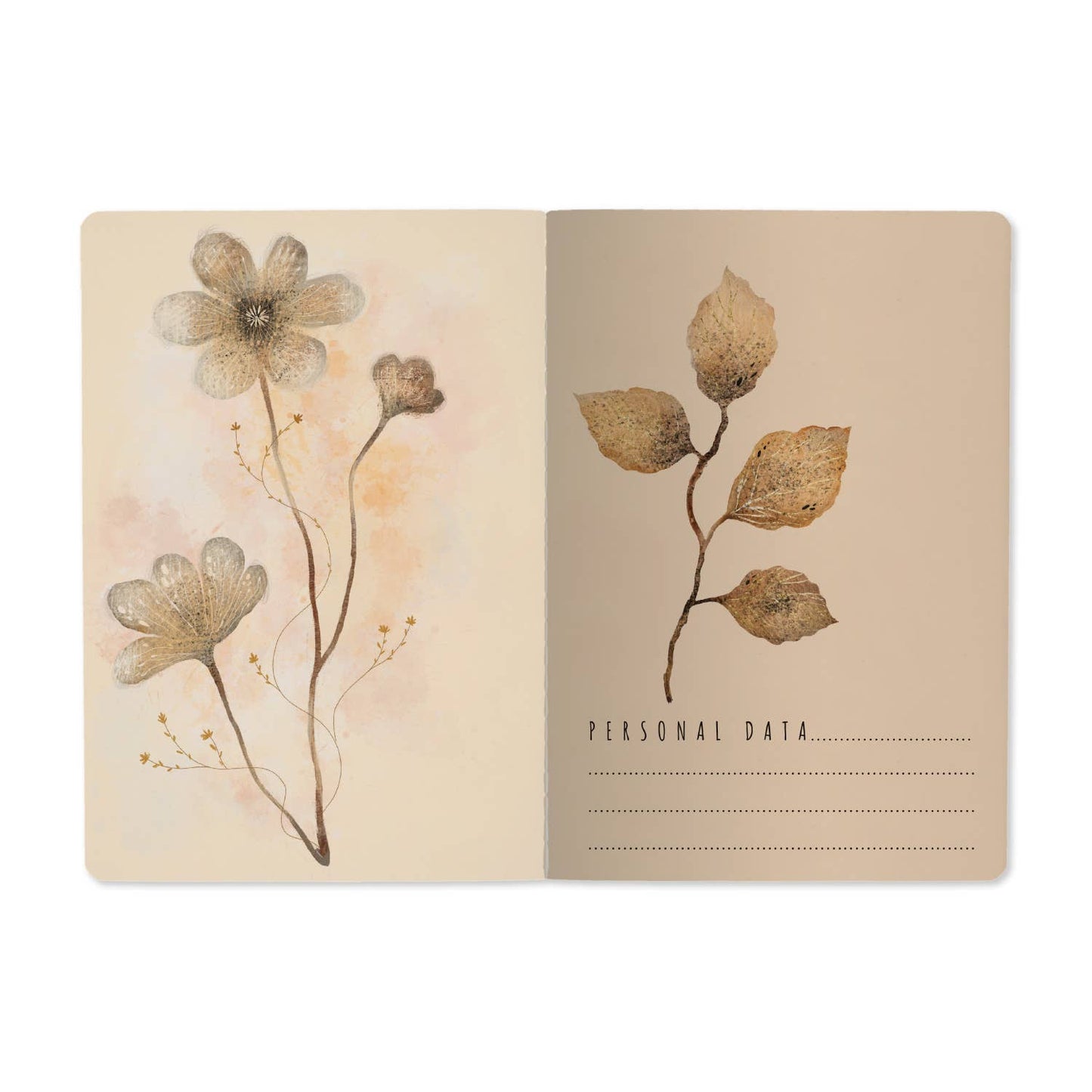 A5 Notebook -  Blush and Golden Flowers