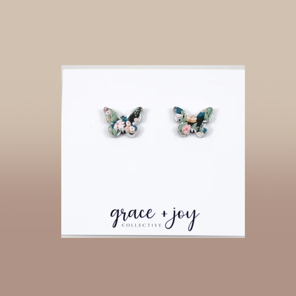 Spring floral Butterfly Stud Earring, Acrylic Earrings