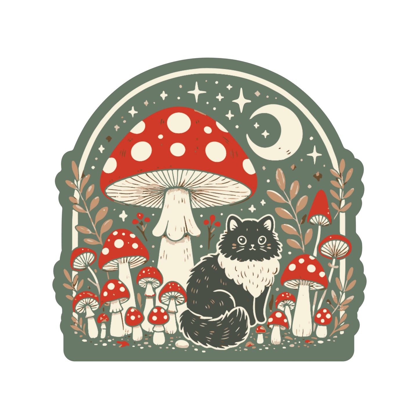 Moon Mushroom Kitty Cat High Quality Vinyl Sticker