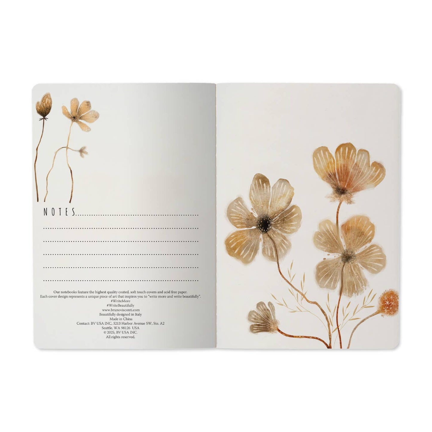 A5 Notebook -  Blush and Golden Flowers