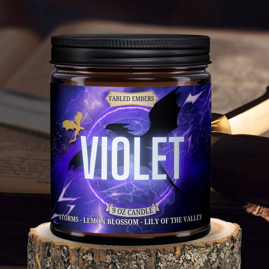 9 ounce VIOLET Candle in Amber Glass | Book Lovers | dragons