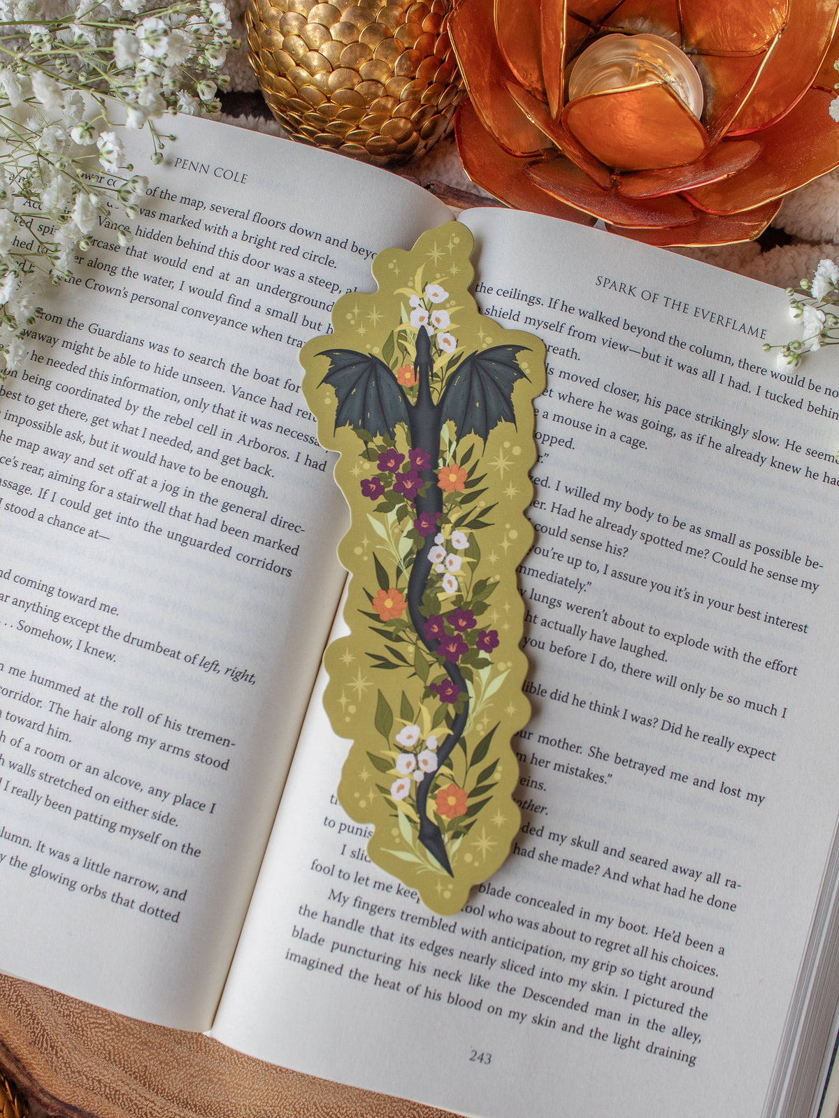 Floral Wyvern Die-Cut Bookmark