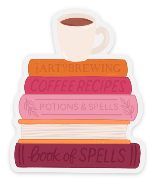 Clear Pumpkin Spice Witch Books & Latte Sticker 3x2.5 in.